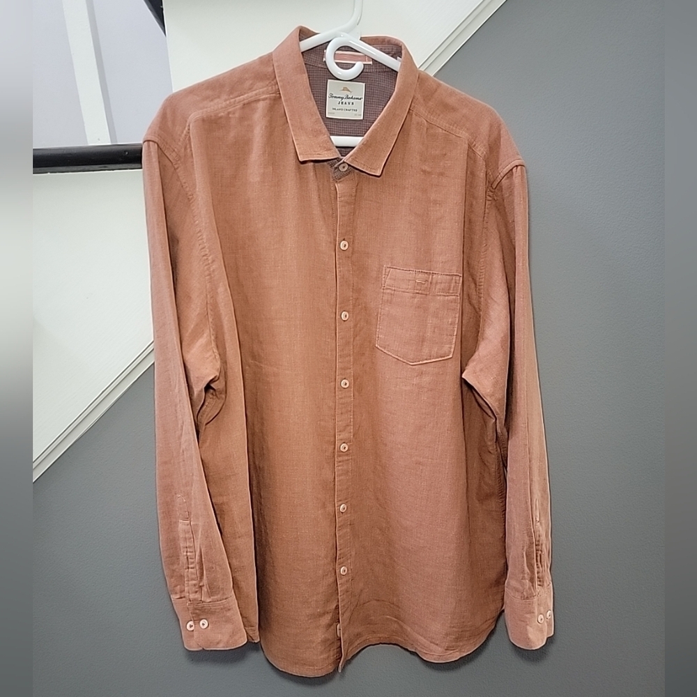 Tommy Bahama 100% Cotton Long Sleeve Collared Button Front Shirt Orange XXL